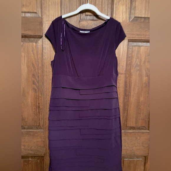 Sandra Darren Deep Purple Midi Dress Layered Size 16 - Picture 4 of 9